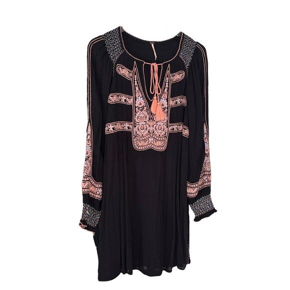 Free People Wind Willow Embroidered Tassel Tie Dress XS - Picture 2 of 5